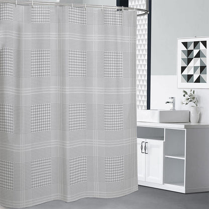 Grey And White Glen Plaid Print Shower Curtain