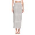 Grey And White Glen Plaid Print Side Slit Maxi Skirt