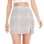 Grey And White Glen Plaid Print Side Slit Mini Skirt