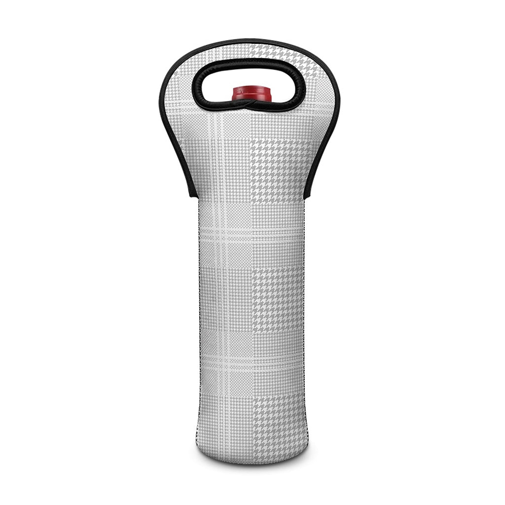 Grey And White Glen Plaid Print Single Neoprene Wine Tote