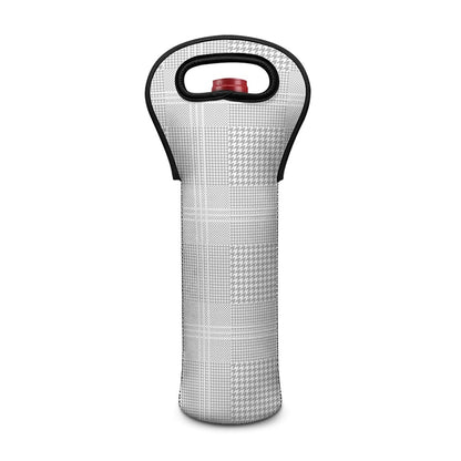 Grey And White Glen Plaid Print Single Neoprene Wine Tote