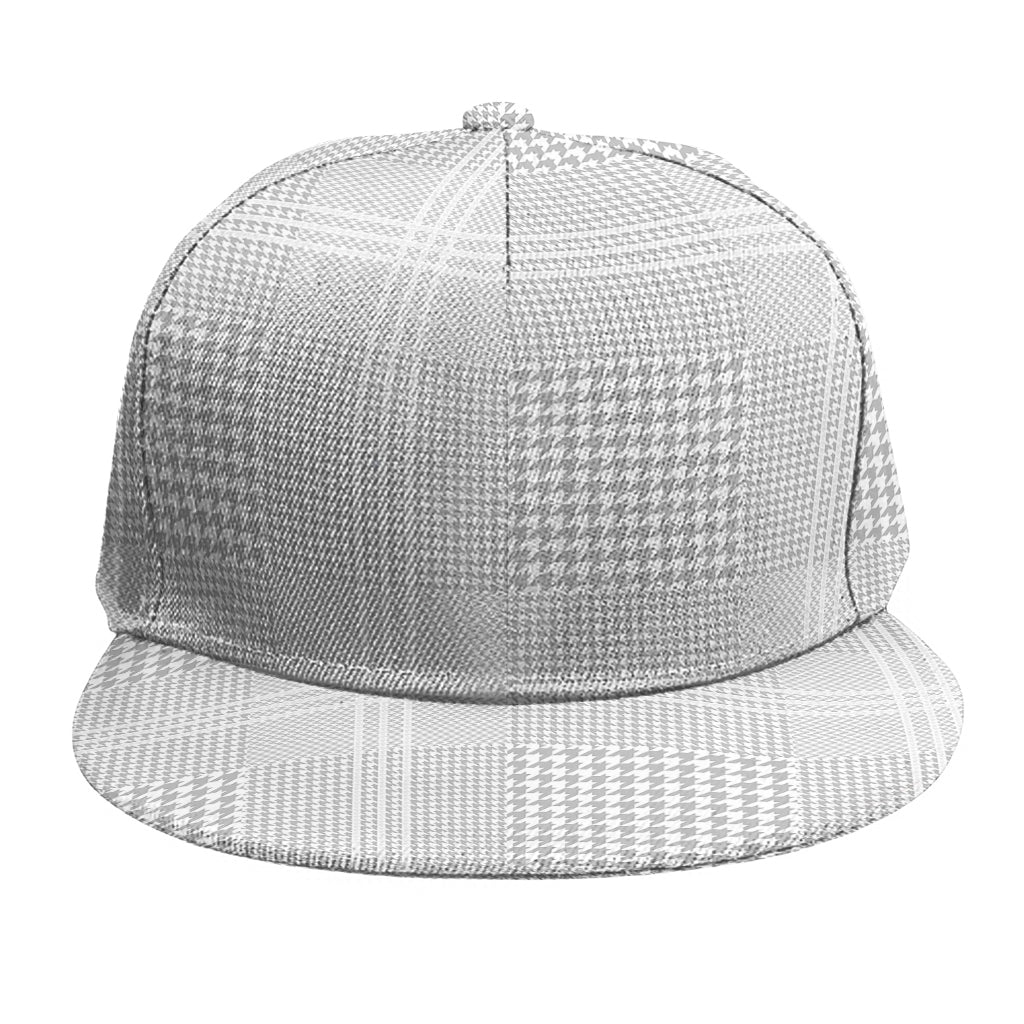 Grey And White Glen Plaid Print Snapback Cap