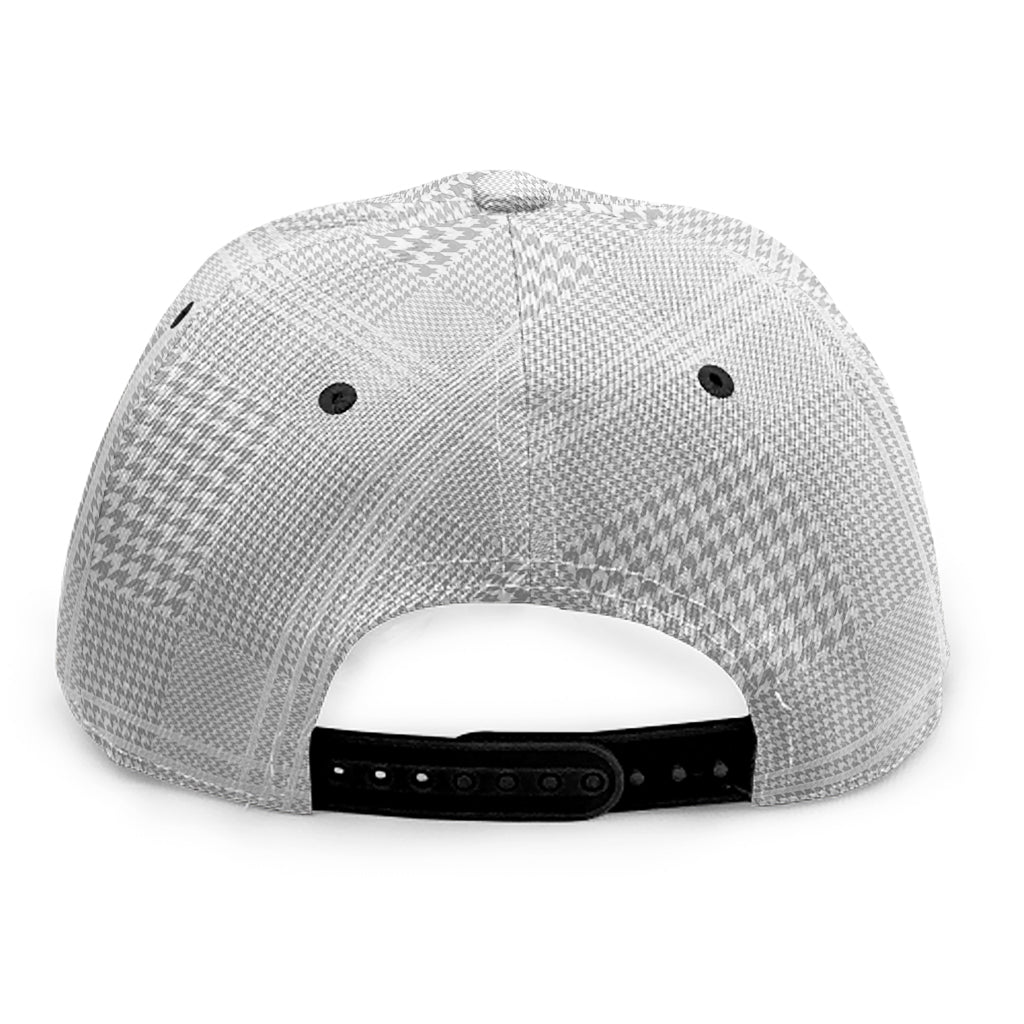 Grey And White Glen Plaid Print Snapback Cap