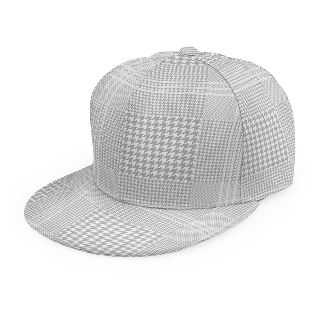 Grey And White Glen Plaid Print Snapback Cap