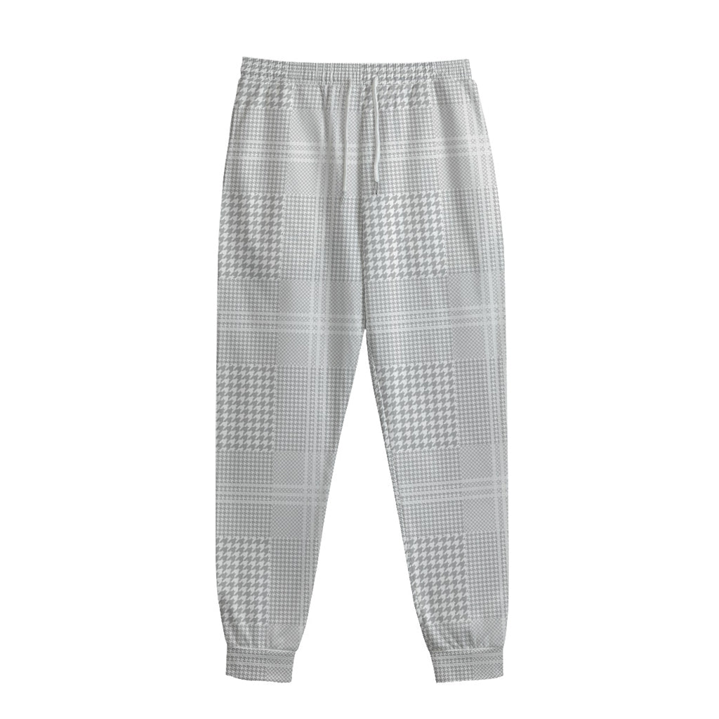 Grey And White Glen Plaid Print Sweatpants