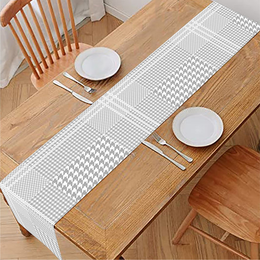 Grey And White Glen Plaid Print Table Runner