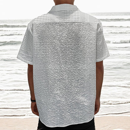 Grey And White Glen Plaid Print Textured Short Sleeve Shirt