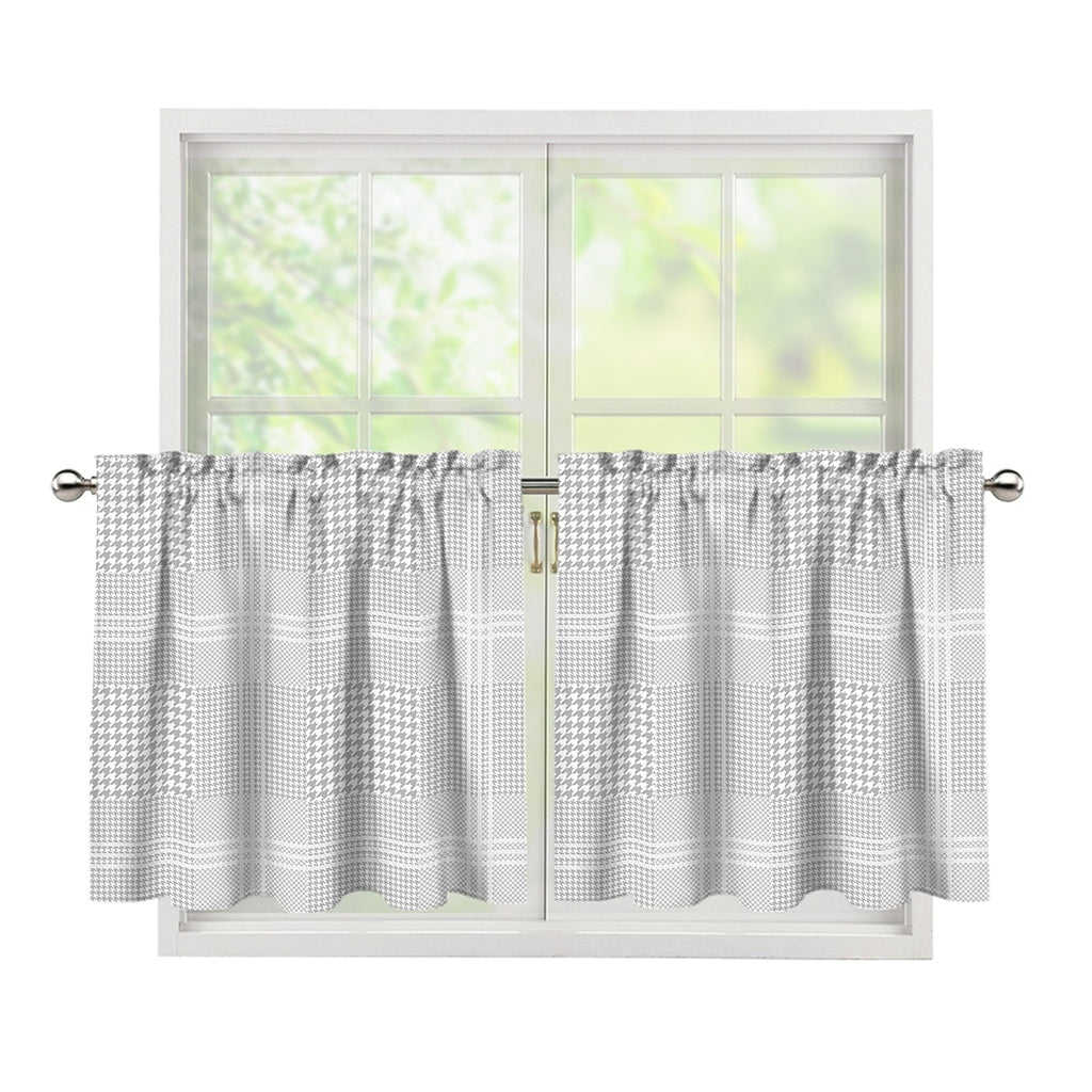Grey And White Glen Plaid Print Tier Curtains