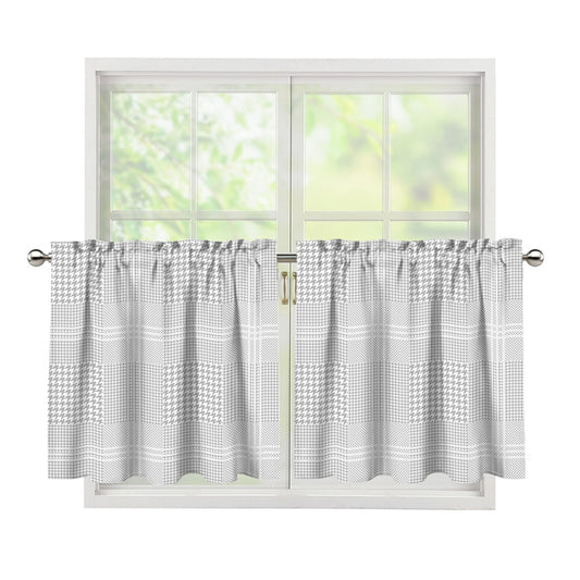 Grey And White Glen Plaid Print Tier Curtains