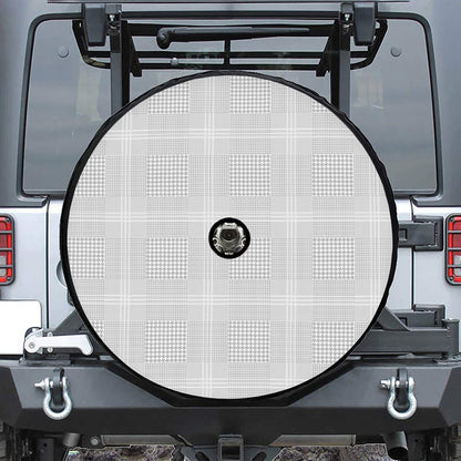 Grey And White Glen Plaid Print Tire Cover With Camera Hole
