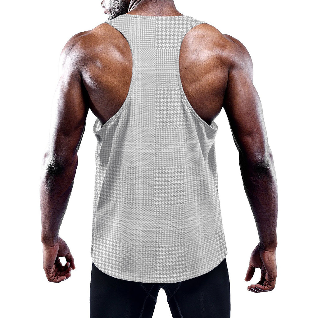 Grey And White Glen Plaid Print Training Tank Top