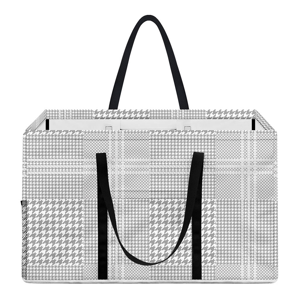 Grey And White Glen Plaid Print Utility Tote Bag