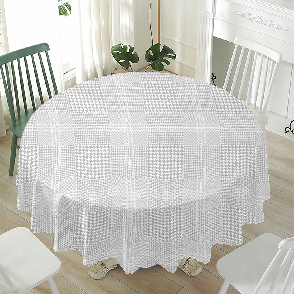 Grey And White Glen Plaid Print Waterproof Round Tablecloth