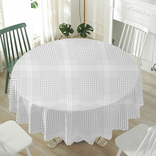 Grey And White Glen Plaid Print Waterproof Round Tablecloth