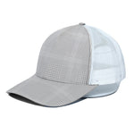 Grey And White Glen Plaid Print White Mesh Trucker Cap