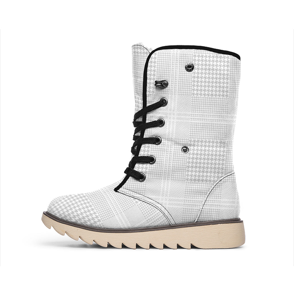 Grey And White Glen Plaid Print Winter Boots
