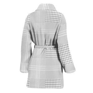 Grey And White Glen Plaid Print Women's Bathrobe