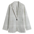 Grey And White Glen Plaid Print Women's Blazer