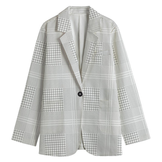 Grey And White Glen Plaid Print Women's Blazer