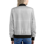 Grey And White Glen Plaid Print Women's Bomber Jacket