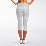 Grey And White Glen Plaid Print Women's Capri Leggings