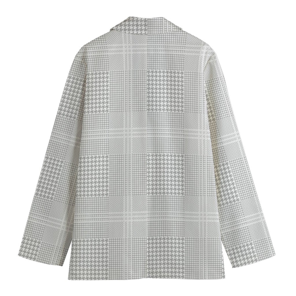 Grey And White Glen Plaid Print Women's Cotton Blazer