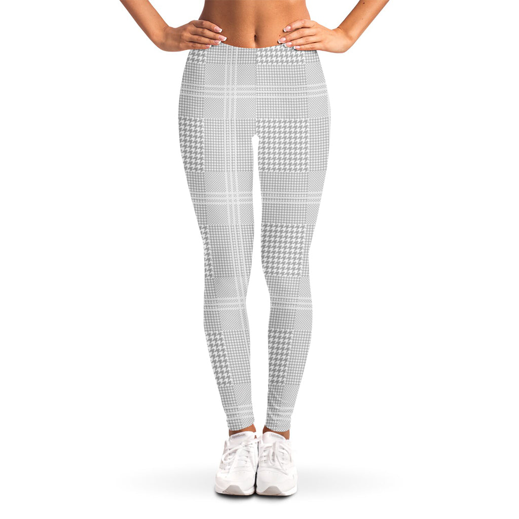 Grey And White Glen Plaid Print Women's Leggings