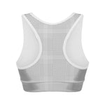 Grey And White Glen Plaid Print Women's Sports Bra