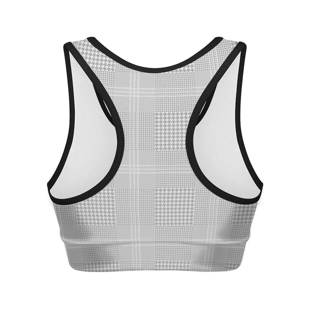 Grey And White Glen Plaid Print Women's Sports Bra