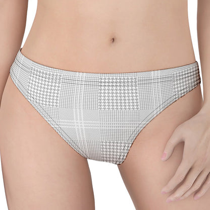 Grey And White Glen Plaid Print Women's Thong