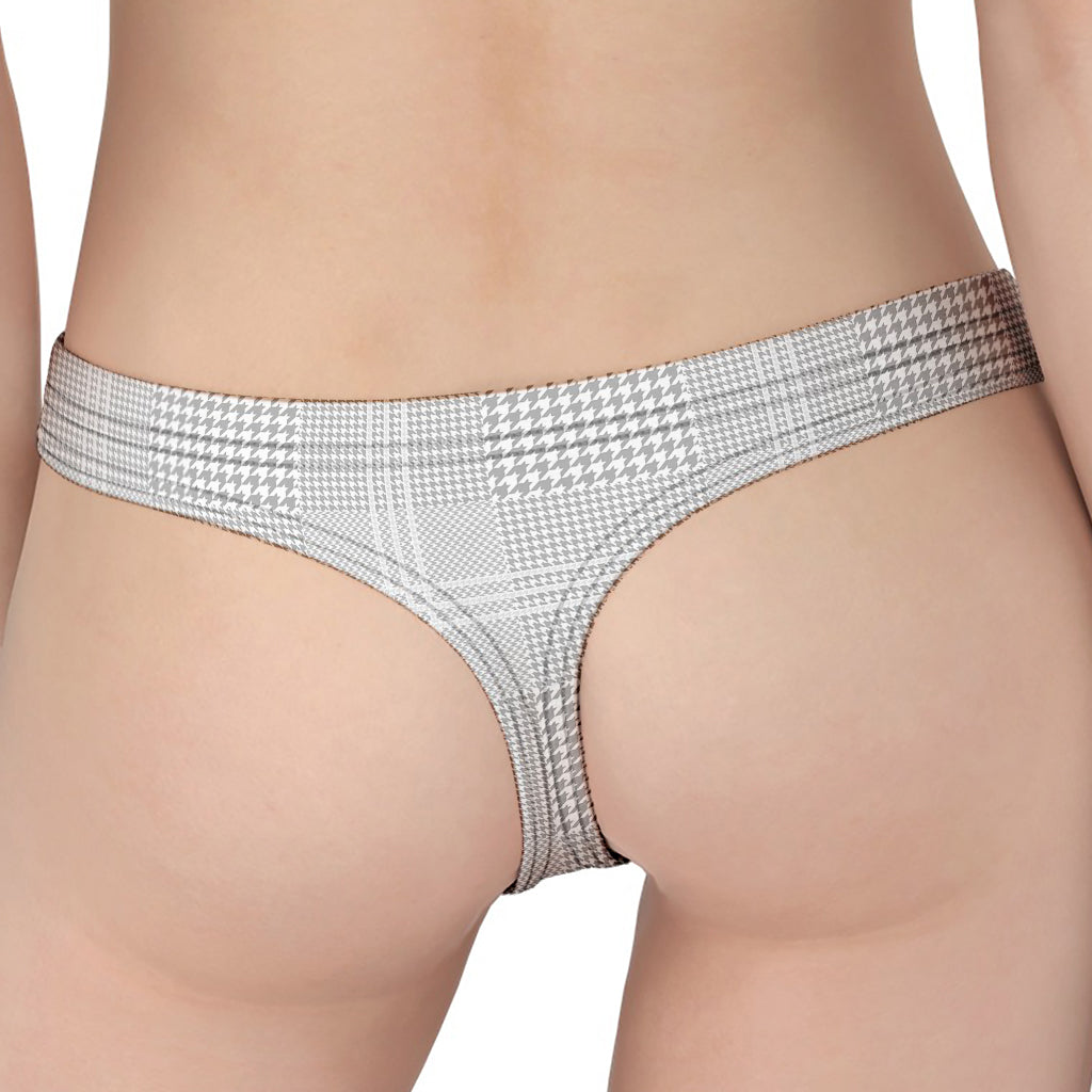 Grey And White Glen Plaid Print Women's Thong
