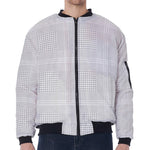 Grey And White Glen Plaid Print Zip Sleeve Bomber Jacket