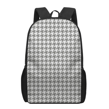 Grey And White Houndstooth Pattern Print 17 Inch Backpack