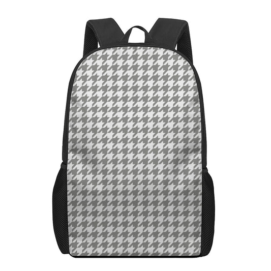 Grey And White Houndstooth Pattern Print 17 Inch Backpack