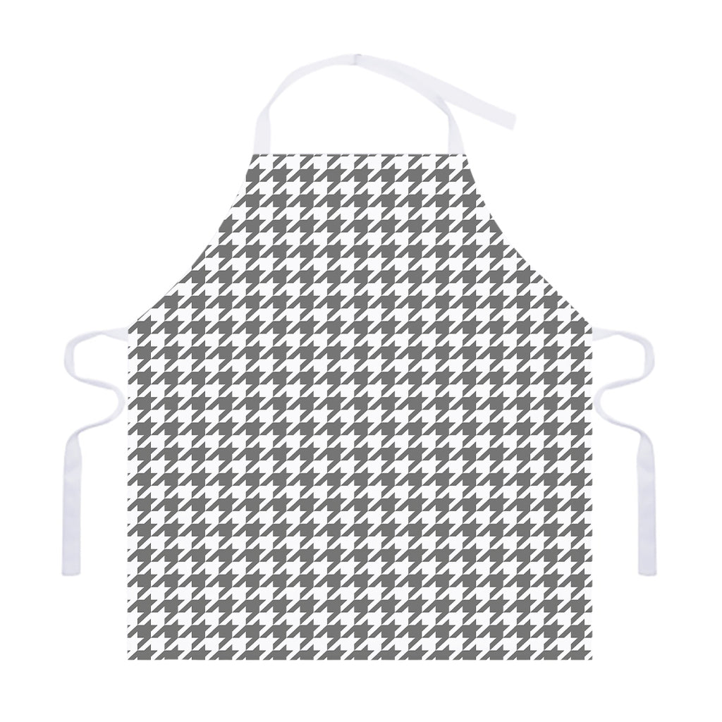 Grey And White Houndstooth Pattern Print Adjustable Apron
