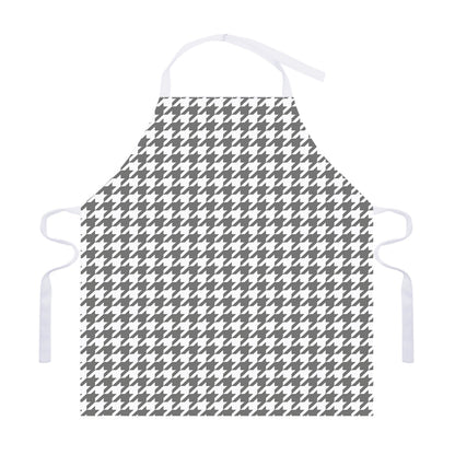 Grey And White Houndstooth Pattern Print Adjustable Apron