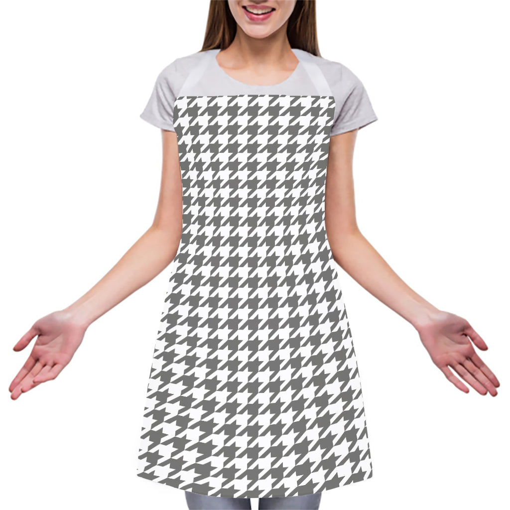 Grey And White Houndstooth Pattern Print Adjustable Apron