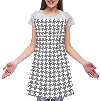 Grey And White Houndstooth Pattern Print Adjustable Apron