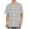Grey And White Houndstooth Pattern Print Aloha Shirt