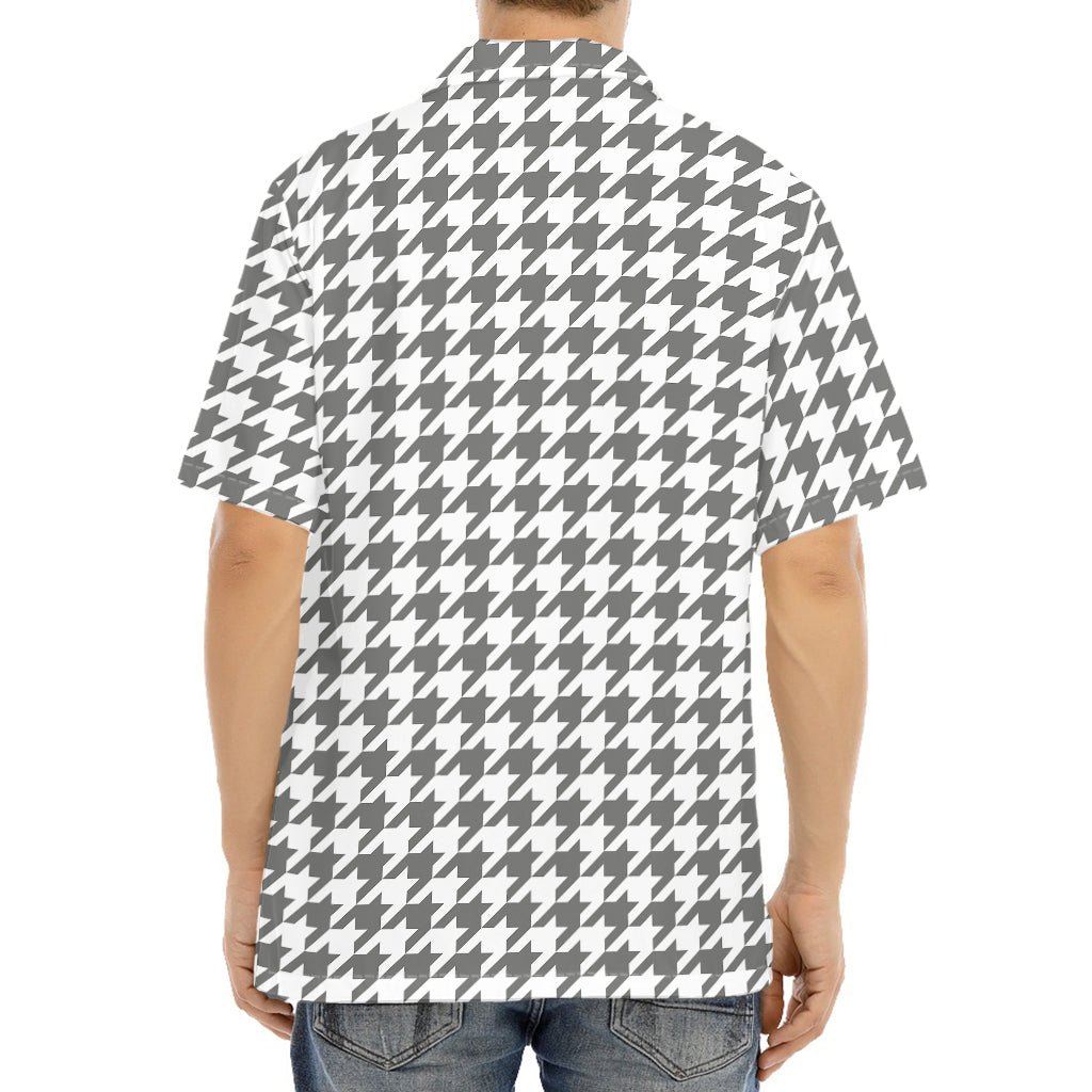 Grey And White Houndstooth Pattern Print Aloha Shirt