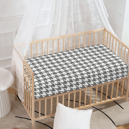 Grey And White Houndstooth Pattern Print Baby Crib Sheet