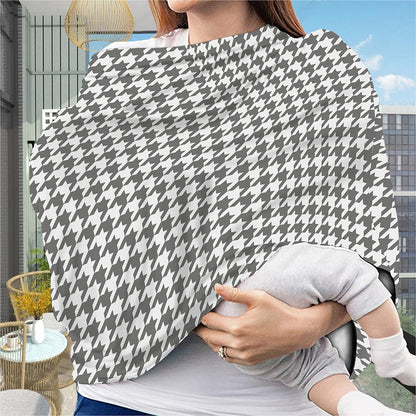 Grey And White Houndstooth Pattern Print Baby Seat Cover