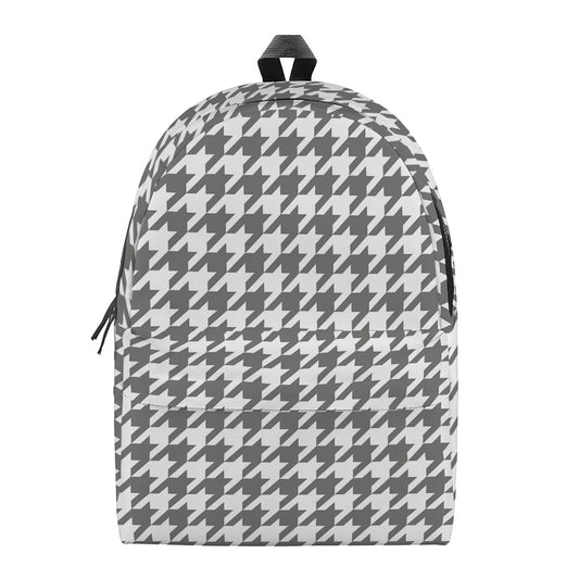 Grey And White Houndstooth Pattern Print Backpack