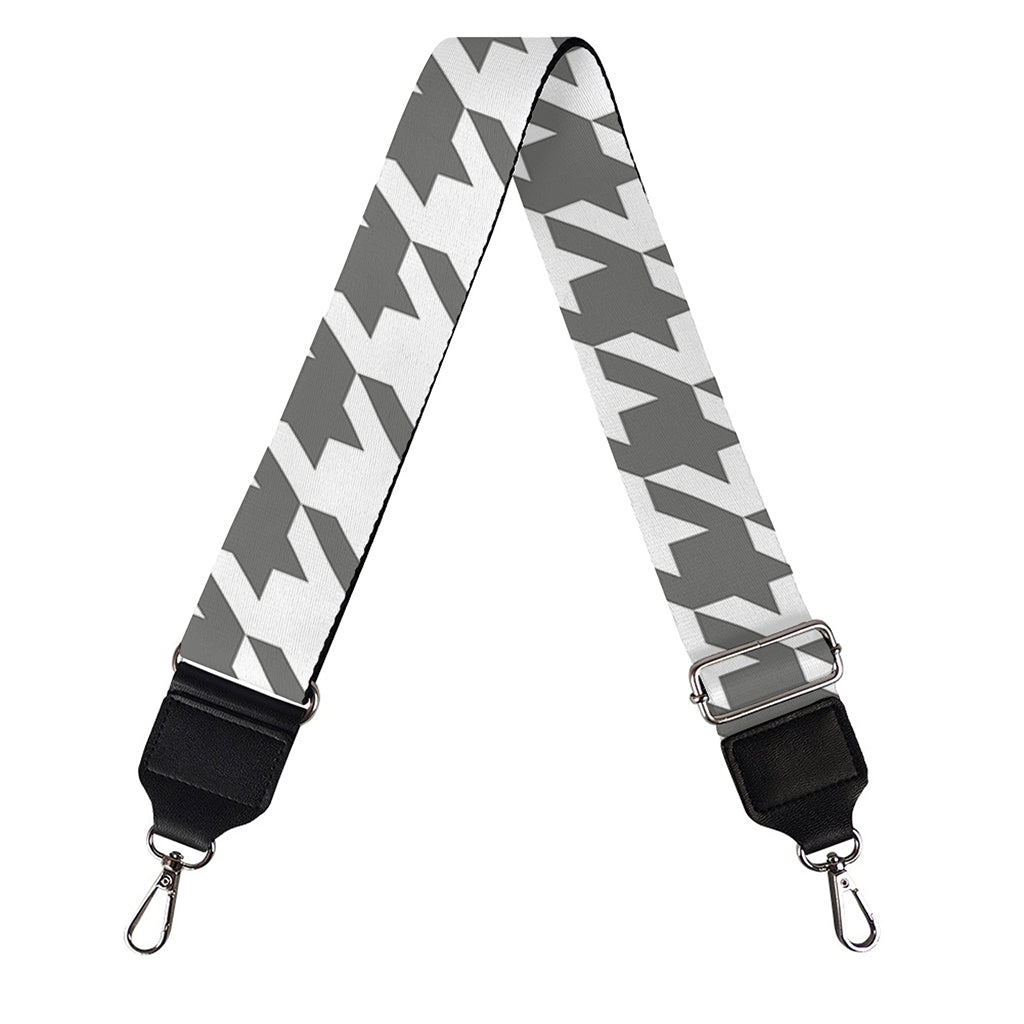 Grey And White Houndstooth Pattern Print Bag Strap