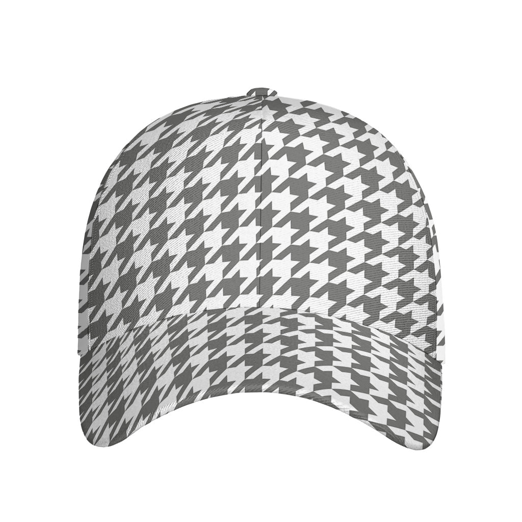 Grey And White Houndstooth Pattern Print Baseball Cap