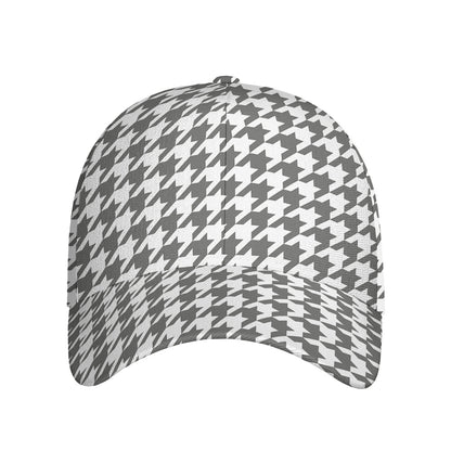Grey And White Houndstooth Pattern Print Baseball Cap