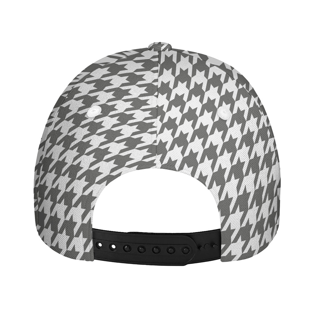 Grey And White Houndstooth Pattern Print Baseball Cap