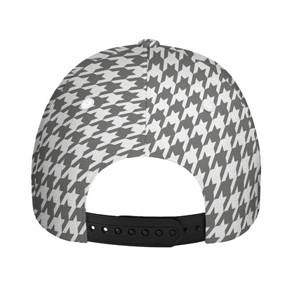 Grey And White Houndstooth Pattern Print Baseball Cap