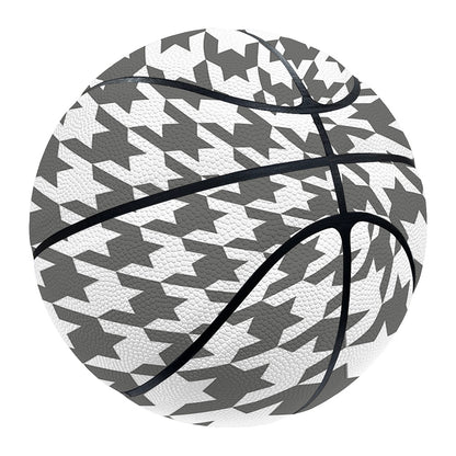 Grey And White Houndstooth Pattern Print Basketball