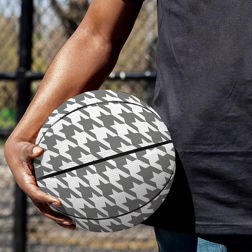 Grey And White Houndstooth Pattern Print Basketball
